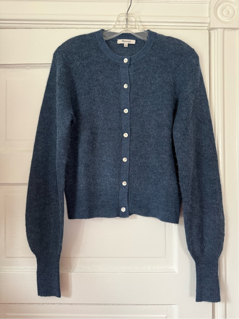 Madewell Dusty Blue Button-Front Crewneck Cardigan